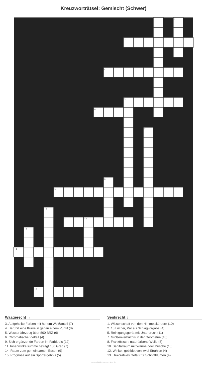 Kreuzworträtsel Kreuzworträtsel: Gemischt (Schwer) aus der Kategorie Sonstiges - kostenlos ausdrucken