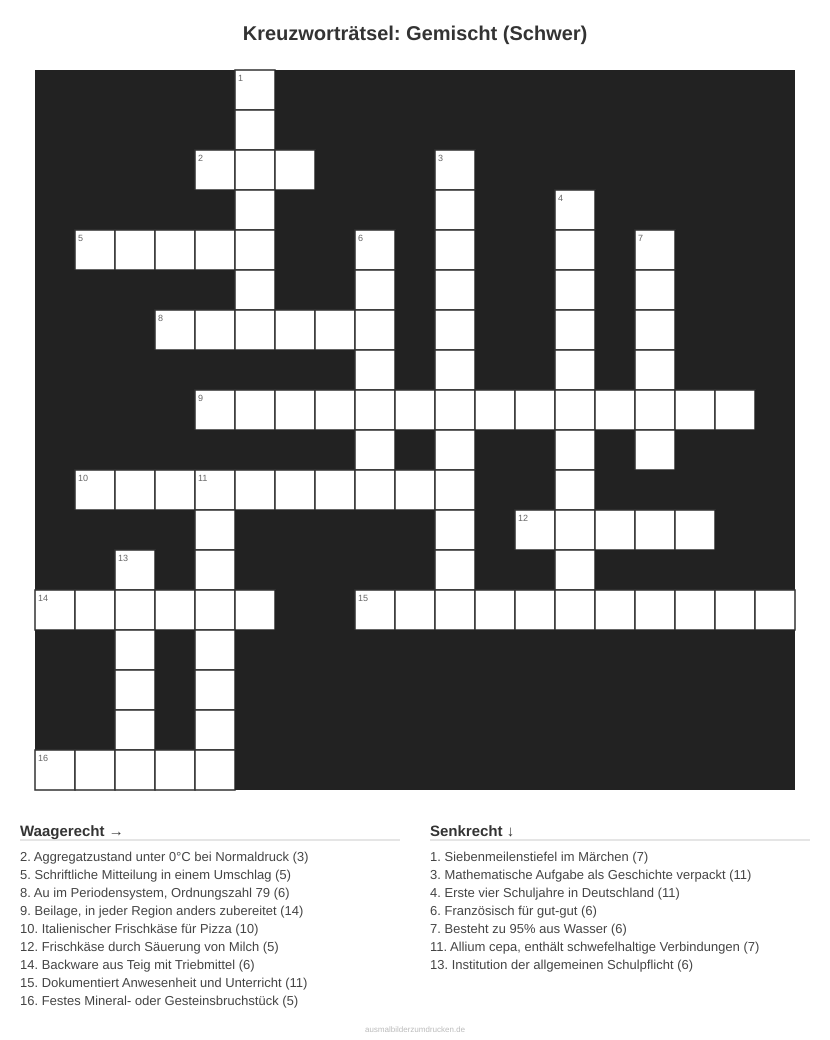 Kreuzworträtsel Kreuzworträtsel: Gemischt (Schwer) aus der Kategorie Sonstiges - kostenlos ausdrucken