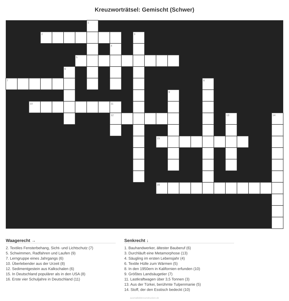 Kreuzworträtsel Kreuzworträtsel: Gemischt (Schwer) aus der Kategorie Sonstiges - kostenlos ausdrucken