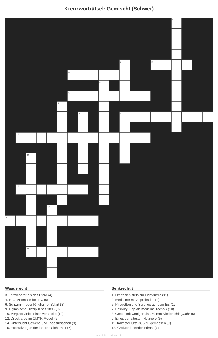 Kreuzworträtsel Kreuzworträtsel: Gemischt (Schwer) aus der Kategorie Sonstiges - kostenlos ausdrucken