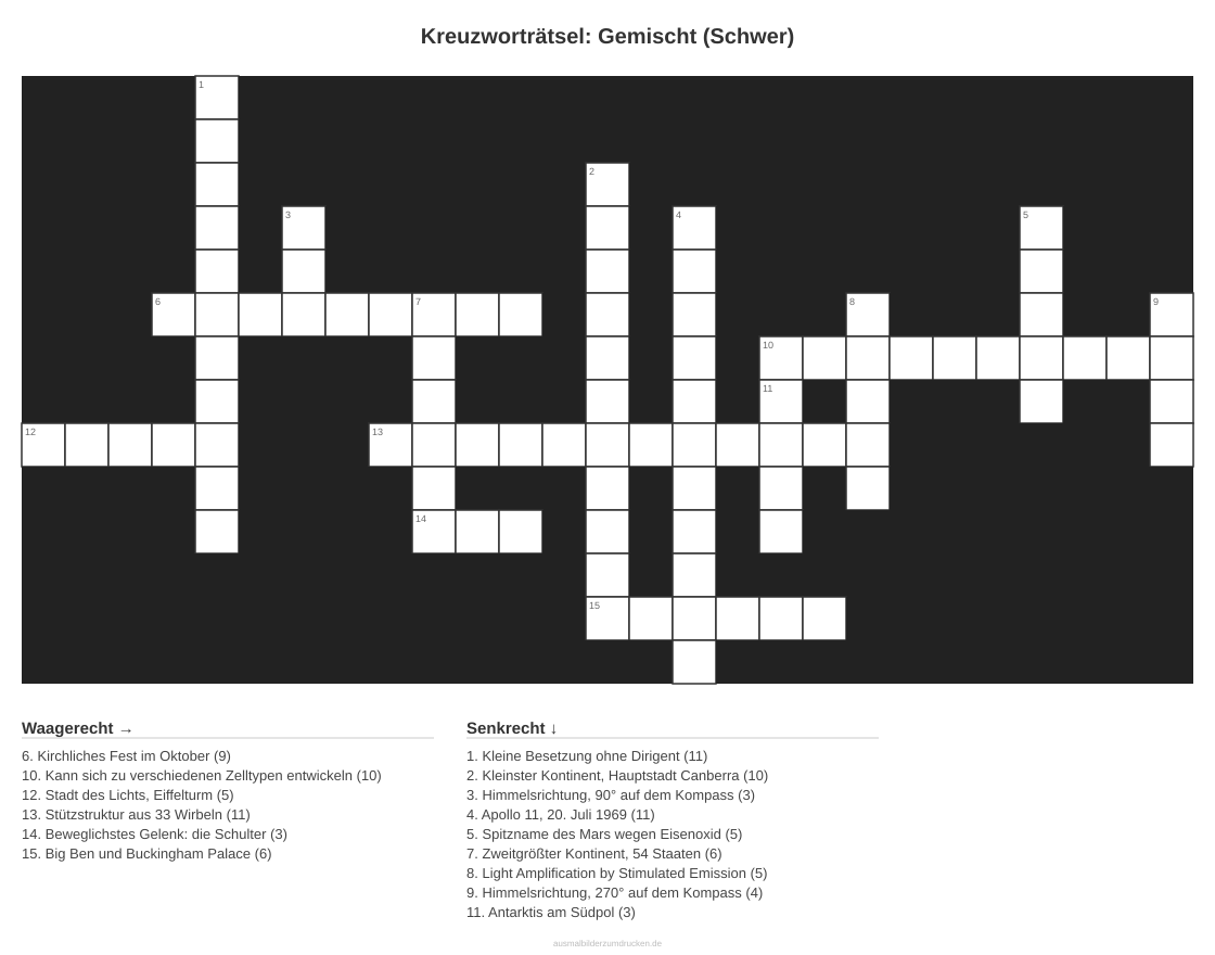 Kreuzworträtsel Kreuzworträtsel: Gemischt (Schwer) aus der Kategorie Sonstiges - kostenlos ausdrucken