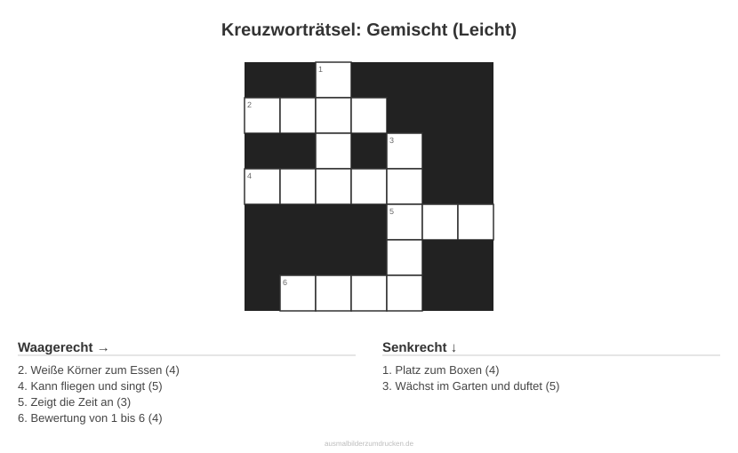 Kreuzworträtsel Kreuzworträtsel: Gemischt (Leicht) aus der Kategorie Sonstiges - kostenlos ausdrucken