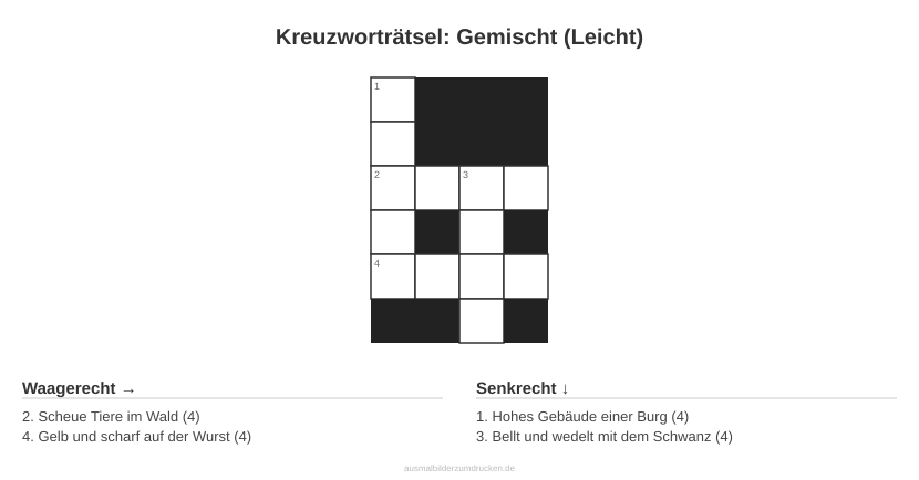 Kreuzworträtsel Kreuzworträtsel: Gemischt (Leicht) aus der Kategorie Sonstiges - kostenlos ausdrucken