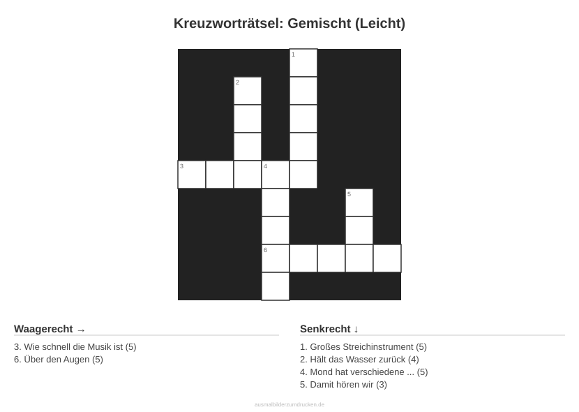 Kreuzworträtsel Kreuzworträtsel: Gemischt (Leicht) aus der Kategorie Sonstiges - kostenlos ausdrucken