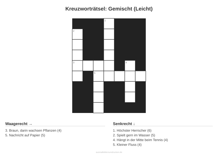 Kreuzworträtsel Kreuzworträtsel: Gemischt (Leicht) aus der Kategorie Sonstiges - kostenlos ausdrucken