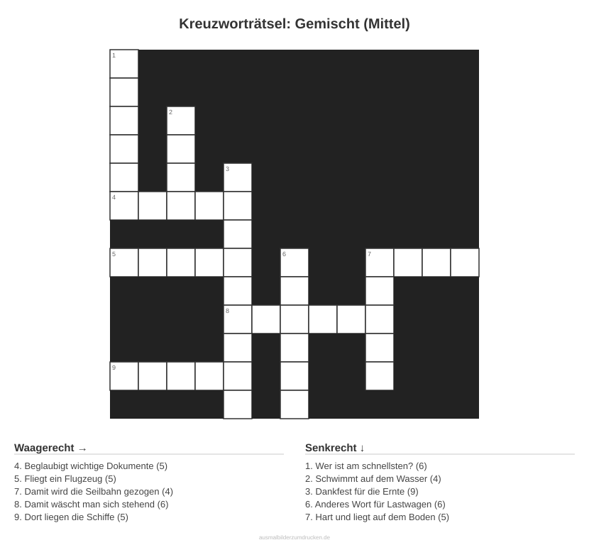 Kreuzworträtsel Kreuzworträtsel: Gemischt (Mittel) aus der Kategorie Sonstiges - kostenlos ausdrucken
