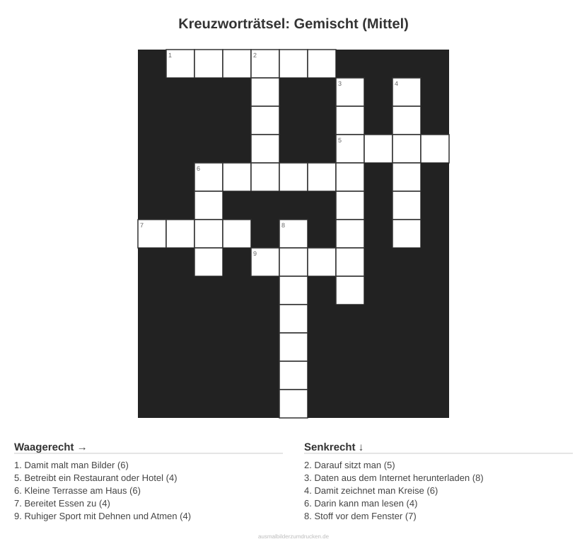 Kreuzworträtsel Kreuzworträtsel: Gemischt (Mittel) aus der Kategorie Sonstiges - kostenlos ausdrucken