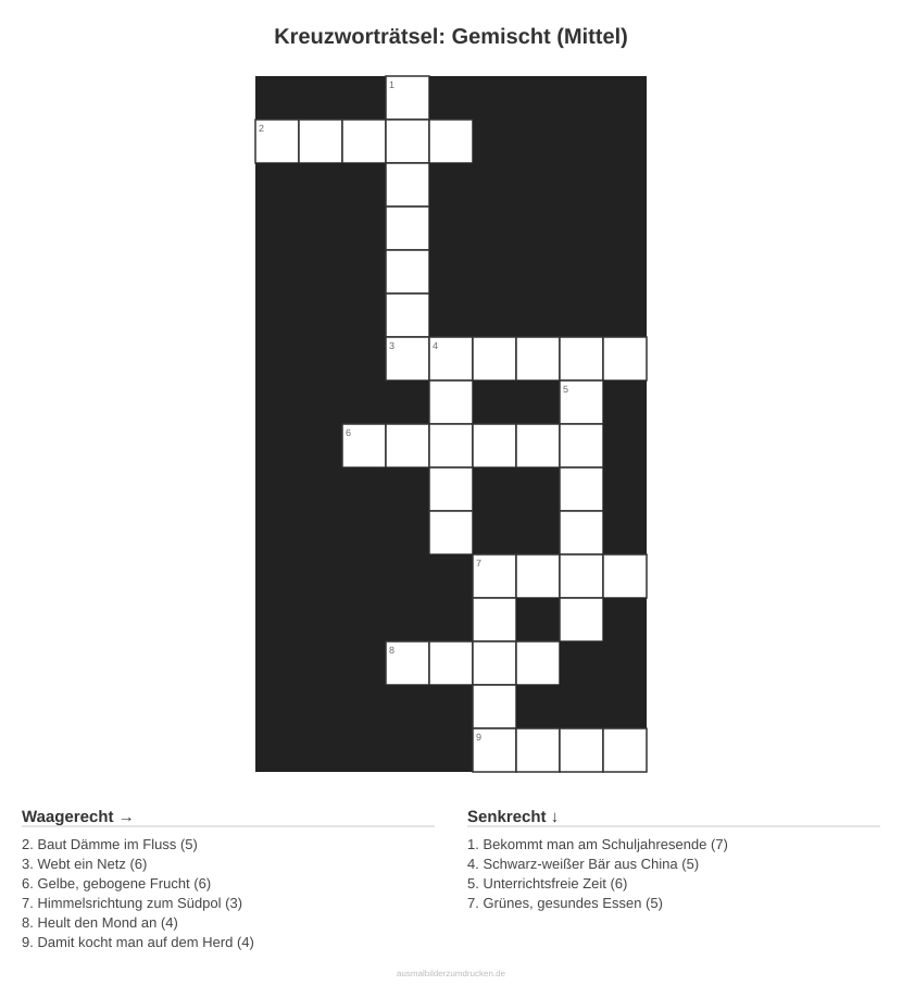 Kreuzworträtsel Kreuzworträtsel: Gemischt (Mittel) aus der Kategorie Sonstiges - kostenlos ausdrucken