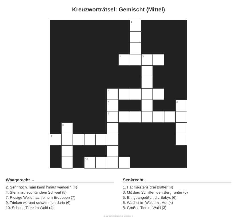 Kreuzworträtsel Kreuzworträtsel: Gemischt (Mittel) aus der Kategorie Sonstiges - kostenlos ausdrucken
