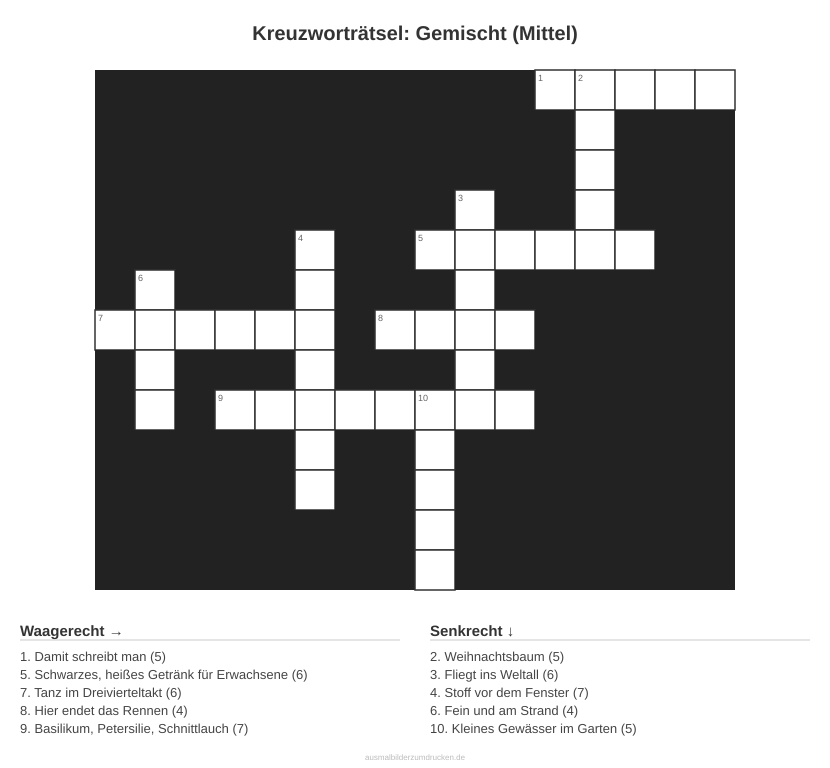 Kreuzworträtsel Kreuzworträtsel: Gemischt (Mittel) aus der Kategorie Sonstiges - kostenlos ausdrucken