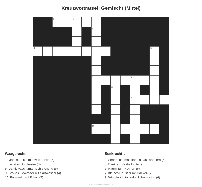 Kreuzworträtsel Kreuzworträtsel: Gemischt (Mittel) aus der Kategorie Sonstiges - kostenlos ausdrucken