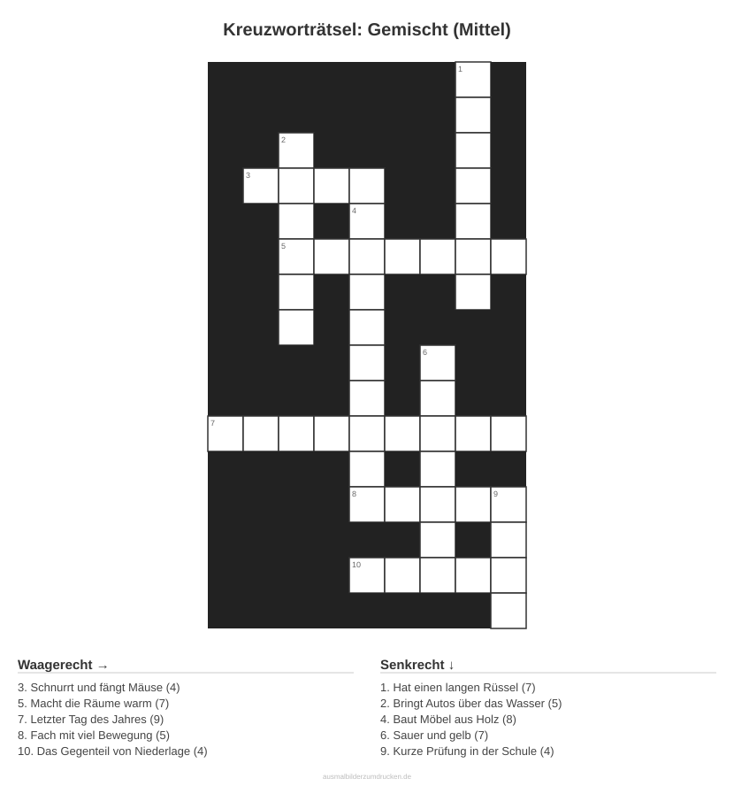 Kreuzworträtsel Kreuzworträtsel: Gemischt (Mittel) aus der Kategorie Sonstiges - kostenlos ausdrucken