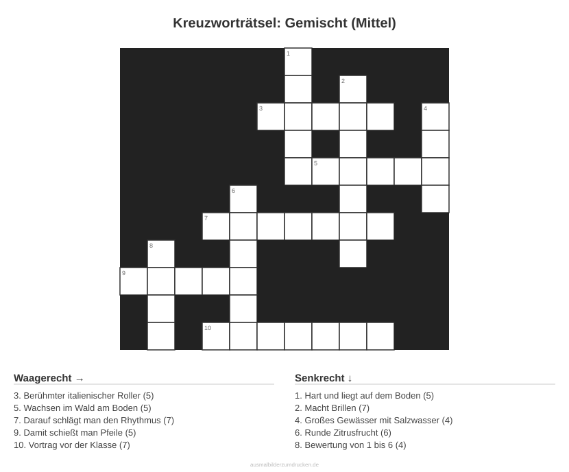 Kreuzworträtsel Kreuzworträtsel: Gemischt (Mittel) aus der Kategorie Sonstiges - kostenlos ausdrucken