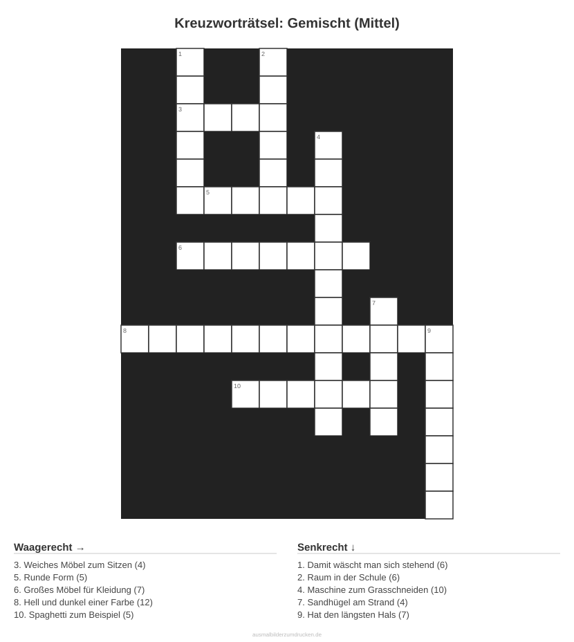 Kreuzworträtsel Kreuzworträtsel: Gemischt (Mittel) aus der Kategorie Sonstiges - kostenlos ausdrucken