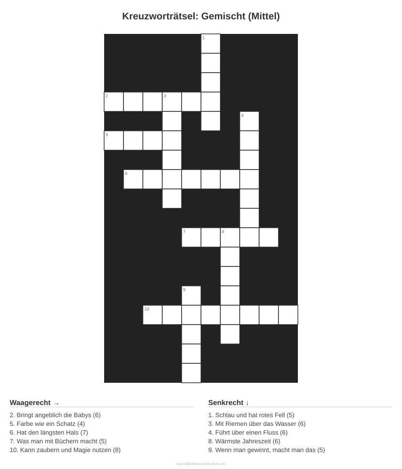 Kreuzworträtsel Kreuzworträtsel: Gemischt (Mittel) aus der Kategorie Sonstiges - kostenlos ausdrucken