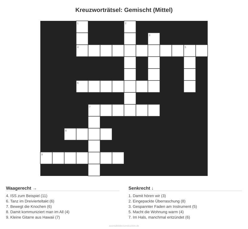 Kreuzworträtsel Kreuzworträtsel: Gemischt (Mittel) aus der Kategorie Sonstiges - kostenlos ausdrucken