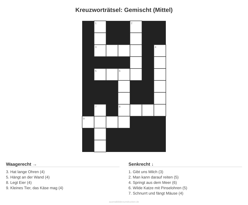 Kreuzworträtsel Kreuzworträtsel: Gemischt (Mittel) aus der Kategorie Sonstiges - kostenlos ausdrucken