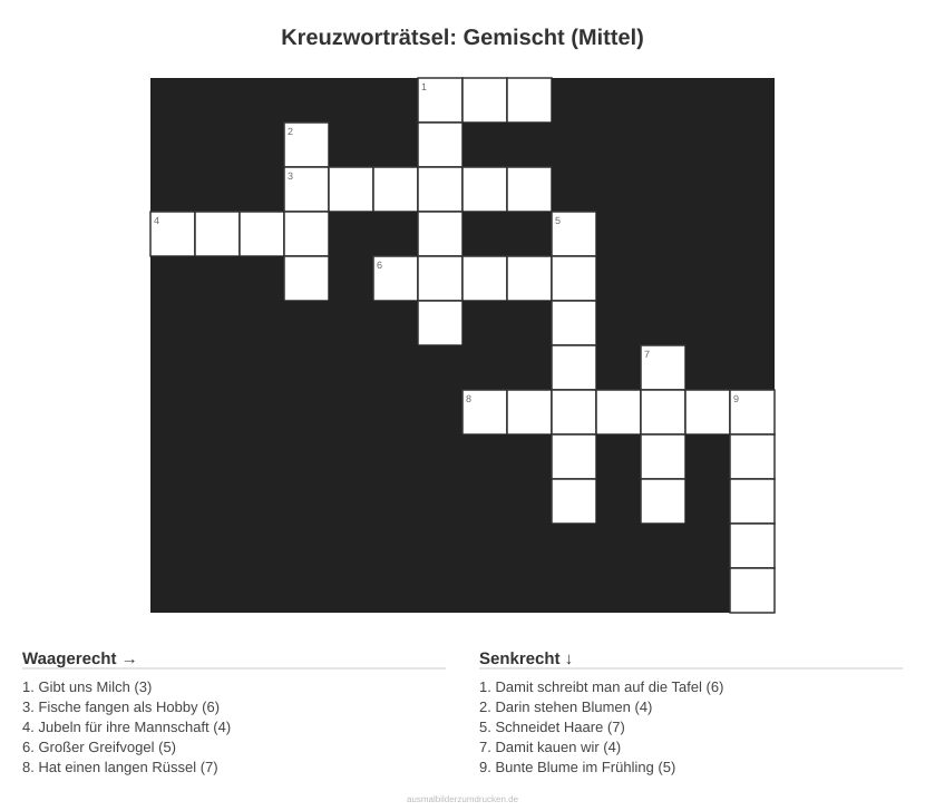 Kreuzworträtsel Kreuzworträtsel: Gemischt (Mittel) aus der Kategorie Sonstiges - kostenlos ausdrucken