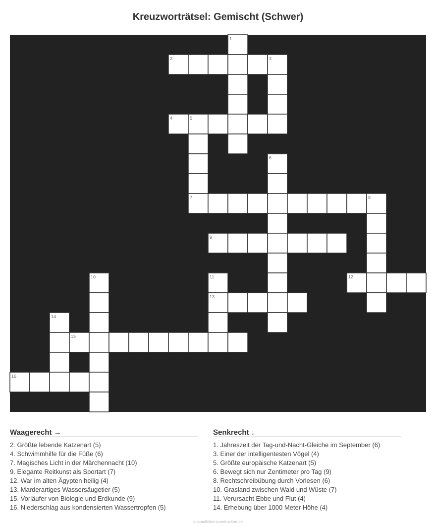 Kreuzworträtsel Kreuzworträtsel: Gemischt (Schwer) aus der Kategorie Sonstiges - kostenlos ausdrucken