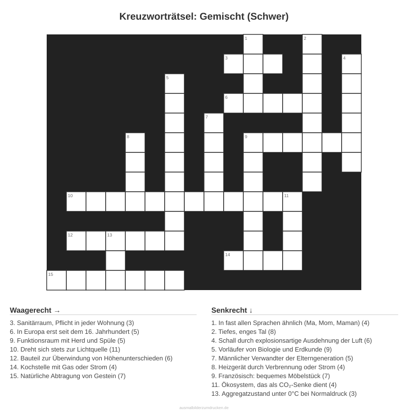 Kreuzworträtsel Kreuzworträtsel: Gemischt (Schwer) aus der Kategorie Sonstiges - kostenlos ausdrucken