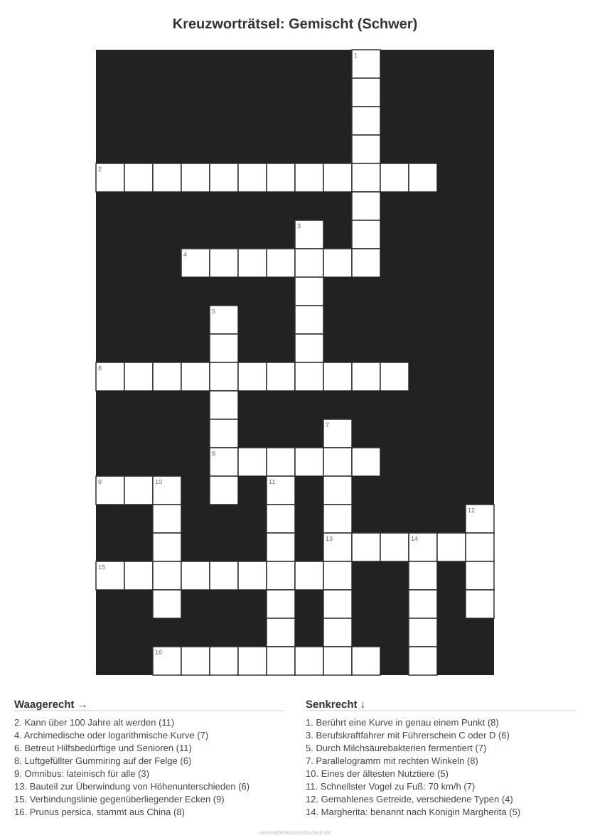 Kreuzworträtsel Kreuzworträtsel: Gemischt (Schwer) aus der Kategorie Sonstiges - kostenlos ausdrucken