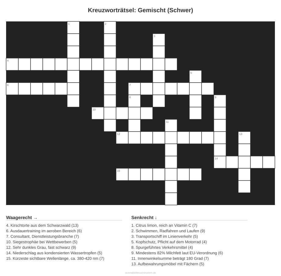 Kreuzworträtsel Kreuzworträtsel: Gemischt (Schwer) aus der Kategorie Sonstiges - kostenlos ausdrucken