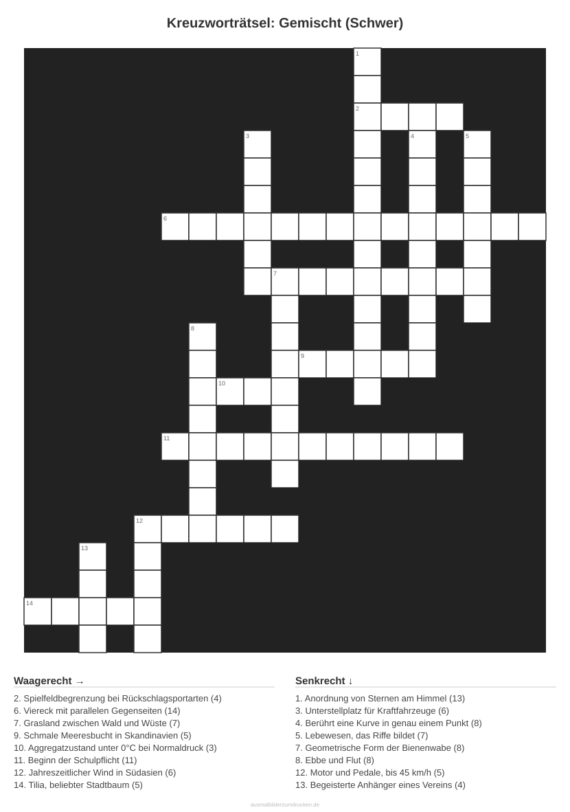Kreuzworträtsel Kreuzworträtsel: Gemischt (Schwer) aus der Kategorie Sonstiges - kostenlos ausdrucken