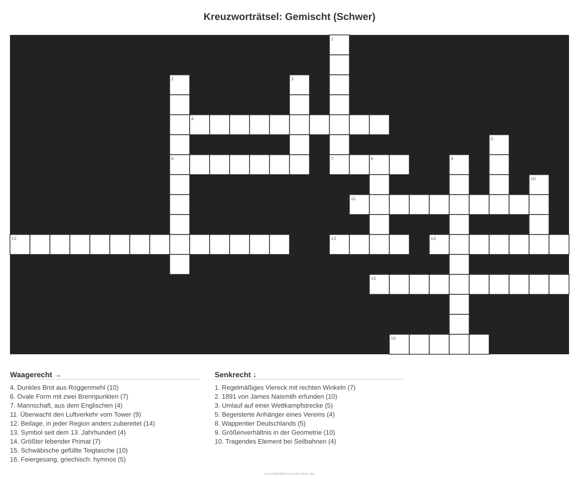 Kreuzworträtsel Kreuzworträtsel: Gemischt (Schwer) aus der Kategorie Sonstiges - kostenlos ausdrucken