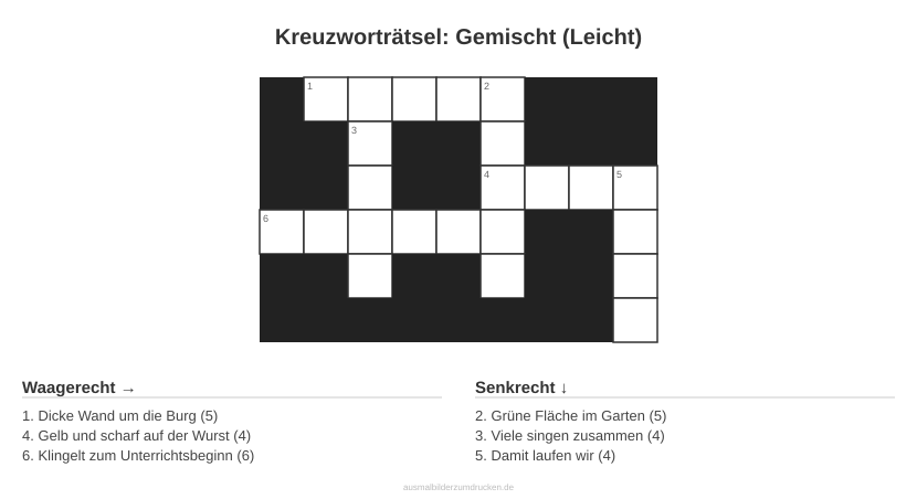 Kreuzworträtsel Kreuzworträtsel: Gemischt (Leicht) aus der Kategorie Sonstiges - kostenlos ausdrucken