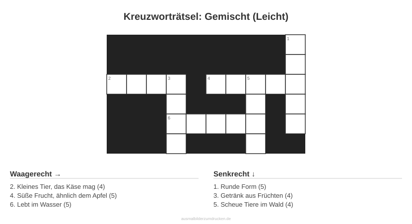 Kreuzworträtsel Kreuzworträtsel: Gemischt (Leicht) aus der Kategorie Sonstiges - kostenlos ausdrucken