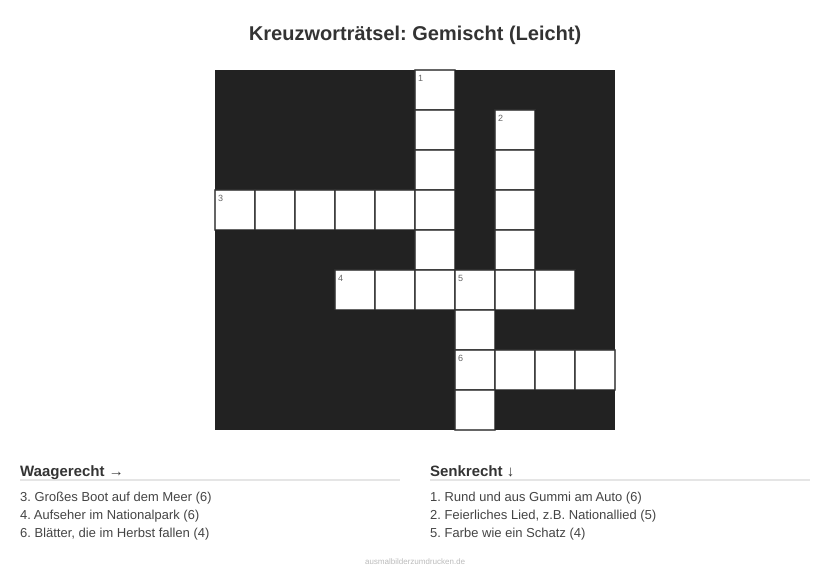 Kreuzworträtsel Kreuzworträtsel: Gemischt (Leicht) aus der Kategorie Sonstiges - kostenlos ausdrucken