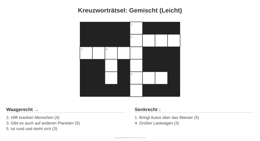 Kreuzworträtsel Kreuzworträtsel: Gemischt (Leicht) aus der Kategorie Sonstiges - kostenlos ausdrucken