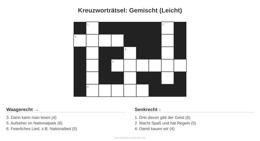 Kreuzworträtsel Kreuzworträtsel: Gemischt (Leicht) aus der Kategorie Sonstiges - kostenlos ausdrucken