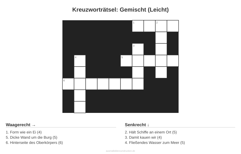 Kreuzworträtsel Kreuzworträtsel: Gemischt (Leicht) aus der Kategorie Sonstiges - kostenlos ausdrucken
