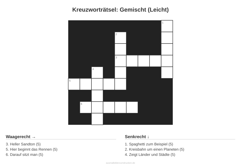 Kreuzworträtsel Kreuzworträtsel: Gemischt (Leicht) aus der Kategorie Sonstiges - kostenlos ausdrucken