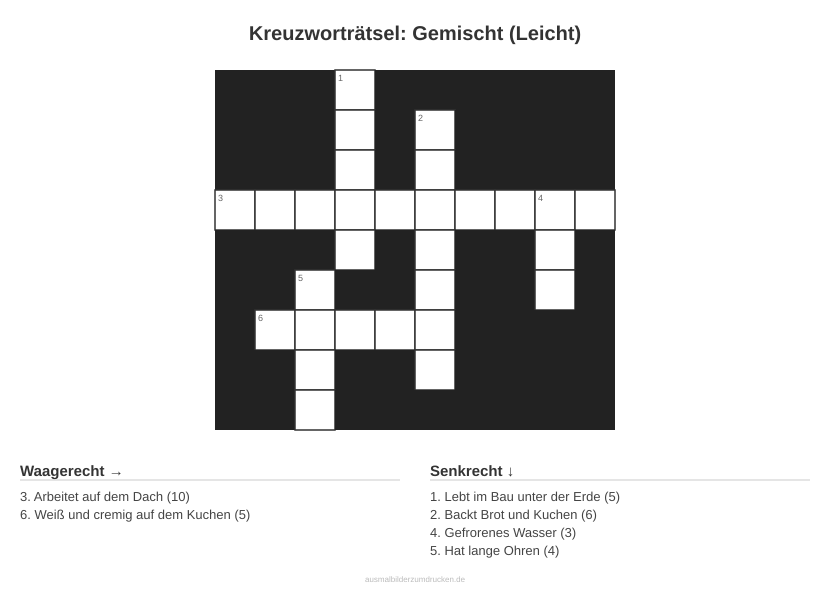 Kreuzworträtsel Kreuzworträtsel: Gemischt (Leicht) aus der Kategorie Sonstiges - kostenlos ausdrucken