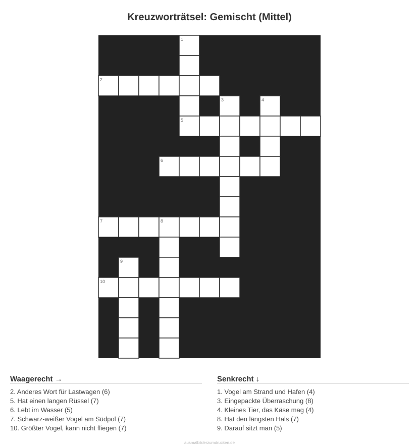 Kreuzworträtsel Kreuzworträtsel: Gemischt (Mittel) aus der Kategorie Sonstiges - kostenlos ausdrucken