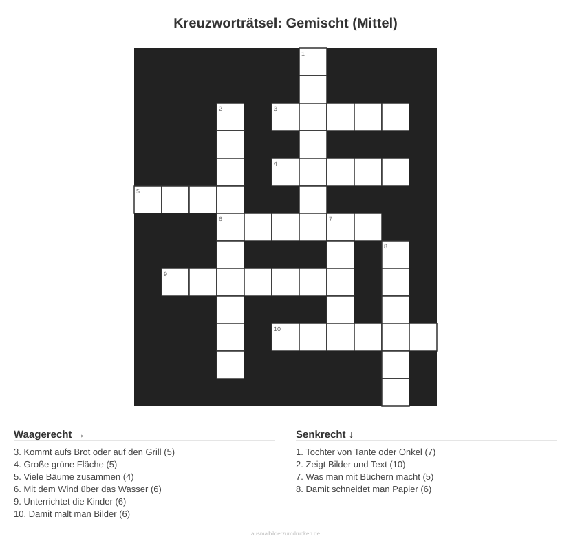 Kreuzworträtsel Kreuzworträtsel: Gemischt (Mittel) aus der Kategorie Sonstiges - kostenlos ausdrucken