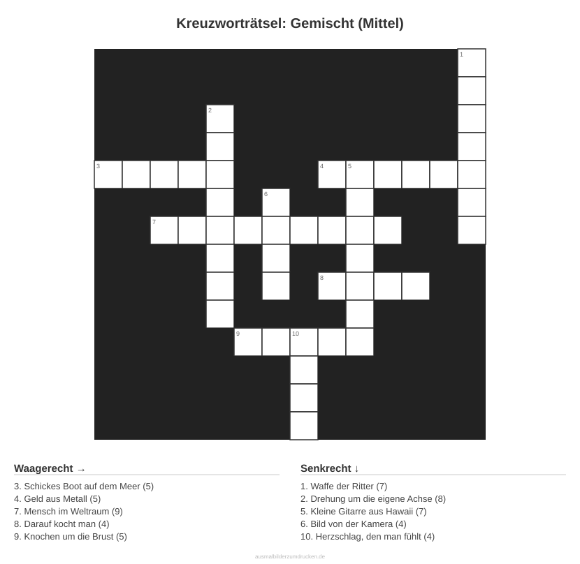 Kreuzworträtsel Kreuzworträtsel: Gemischt (Mittel) aus der Kategorie Sonstiges - kostenlos ausdrucken