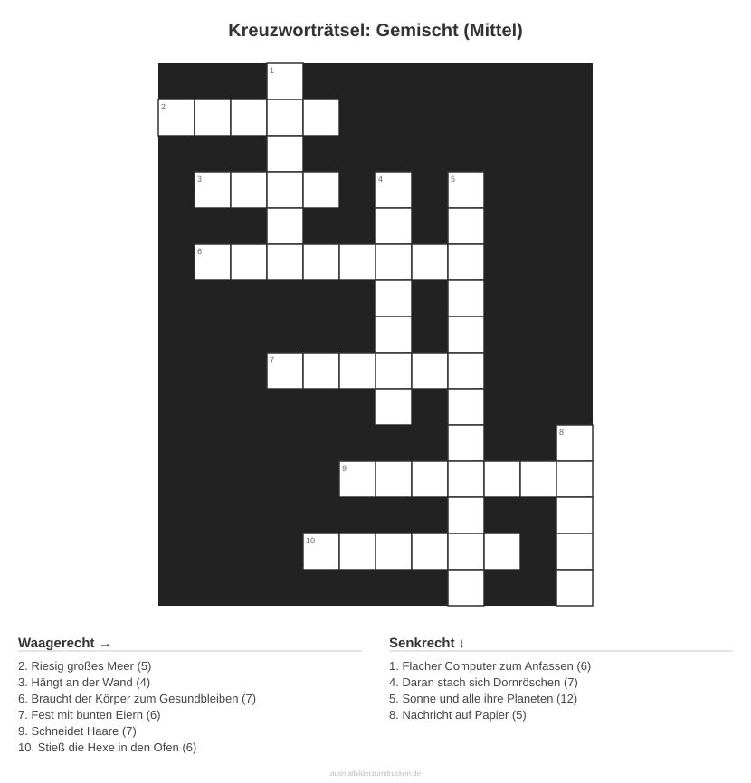 Kreuzworträtsel Kreuzworträtsel: Gemischt (Mittel) aus der Kategorie Sonstiges - kostenlos ausdrucken