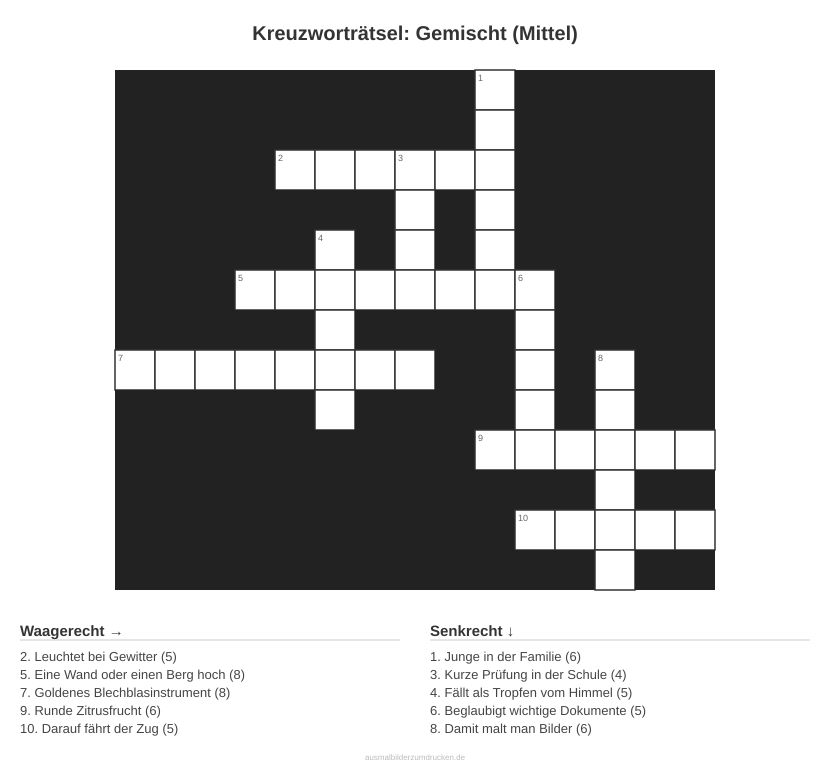 Kreuzworträtsel Kreuzworträtsel: Gemischt (Mittel) aus der Kategorie Sonstiges - kostenlos ausdrucken