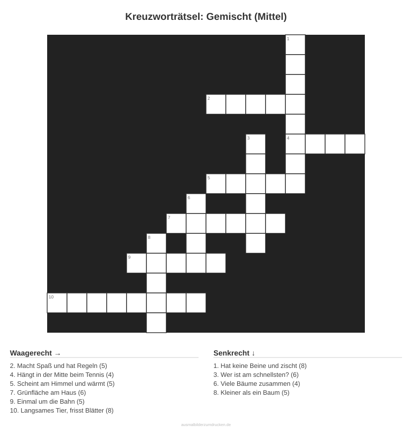 Kreuzworträtsel Kreuzworträtsel: Gemischt (Mittel) aus der Kategorie Sonstiges - kostenlos ausdrucken