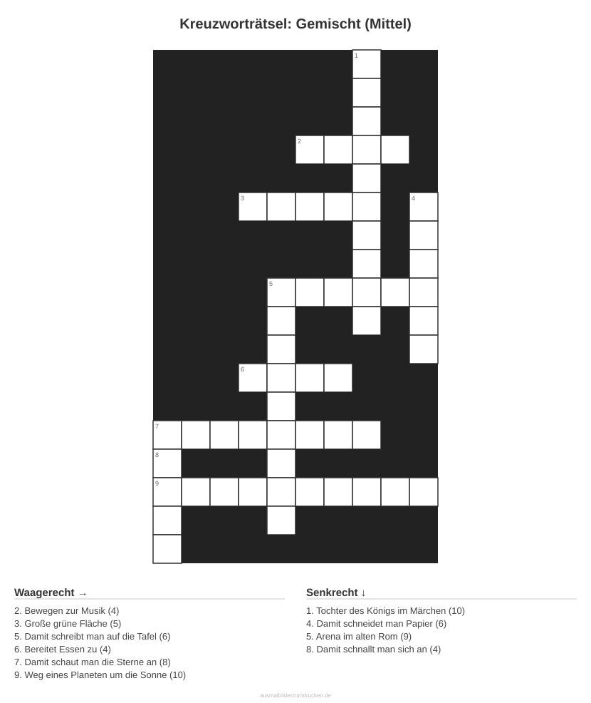 Kreuzworträtsel Kreuzworträtsel: Gemischt (Mittel) aus der Kategorie Sonstiges - kostenlos ausdrucken