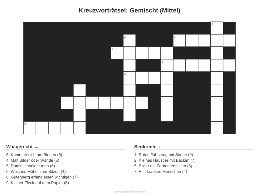 Kreuzworträtsel Kreuzworträtsel: Gemischt (Mittel) aus der Kategorie Sonstiges - kostenlos ausdrucken