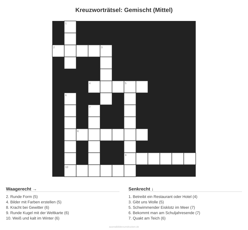 Kreuzworträtsel Kreuzworträtsel: Gemischt (Mittel) aus der Kategorie Sonstiges - kostenlos ausdrucken