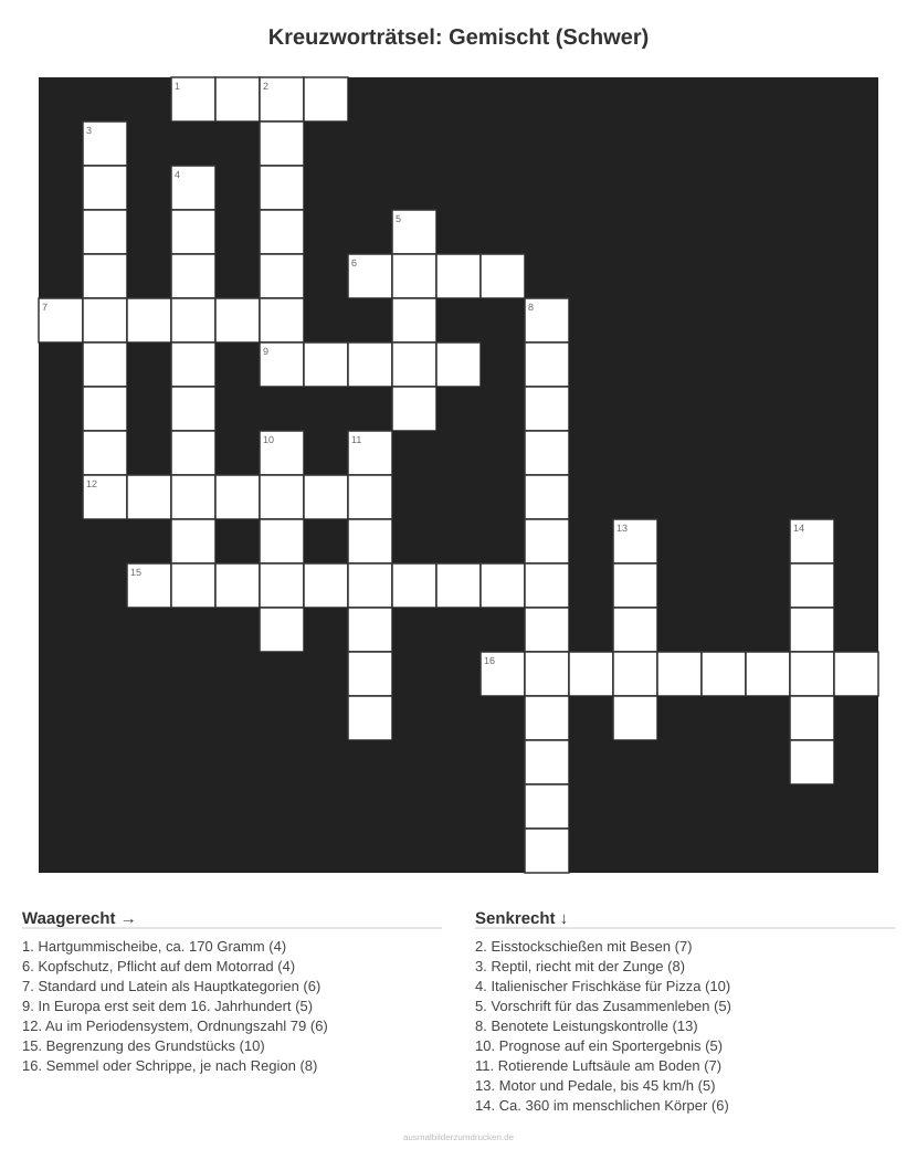 Kreuzworträtsel Kreuzworträtsel: Gemischt (Schwer) aus der Kategorie Sonstiges - kostenlos ausdrucken