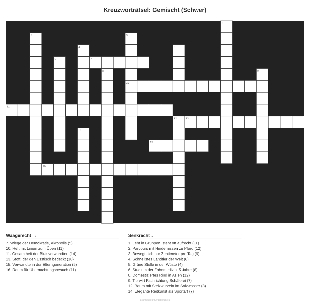 Kreuzworträtsel Kreuzworträtsel: Gemischt (Schwer) aus der Kategorie Sonstiges - kostenlos ausdrucken