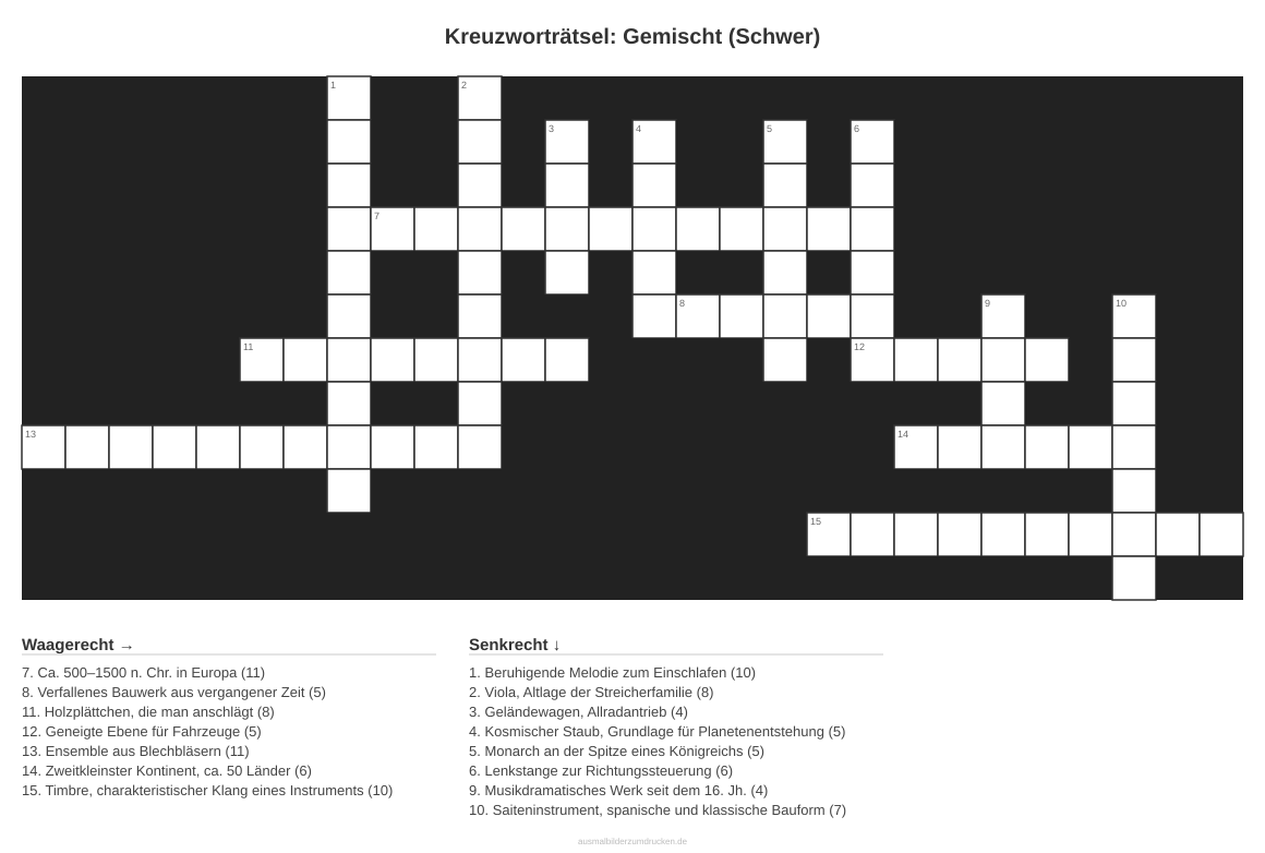 Kreuzworträtsel Kreuzworträtsel: Gemischt (Schwer) aus der Kategorie Sonstiges - kostenlos ausdrucken