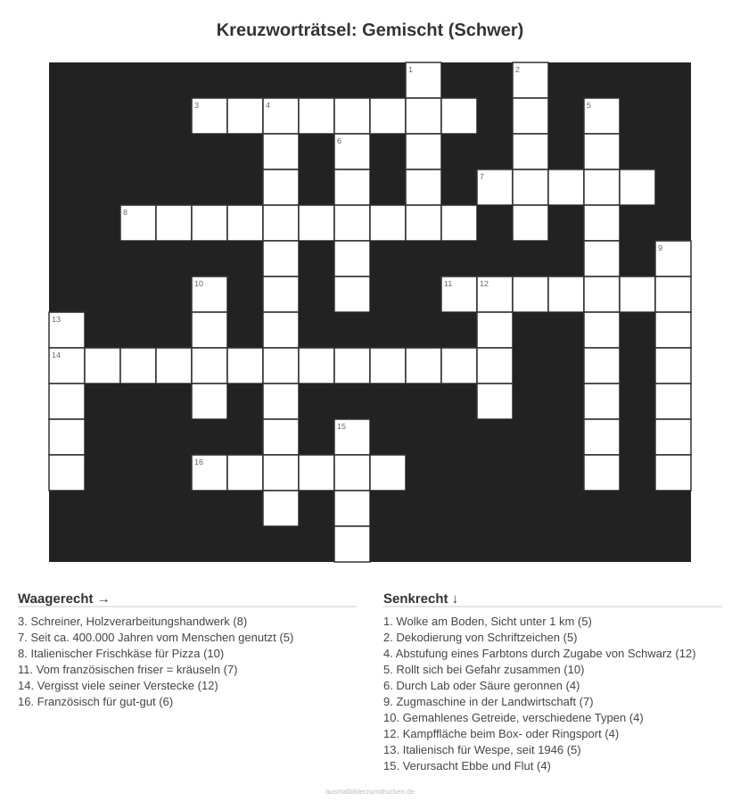 Kreuzworträtsel Kreuzworträtsel: Gemischt (Schwer) aus der Kategorie Sonstiges - kostenlos ausdrucken