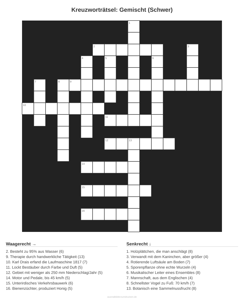 Kreuzworträtsel Kreuzworträtsel: Gemischt (Schwer) aus der Kategorie Sonstiges - kostenlos ausdrucken